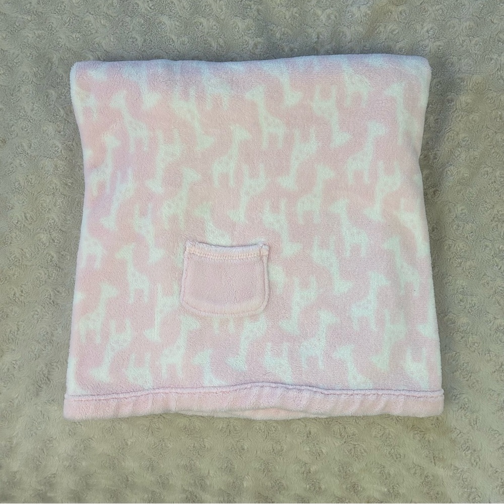 Just One You by Carter's Pink White Giraffe Baby Blanket Pocket Soft Plush Lovey
